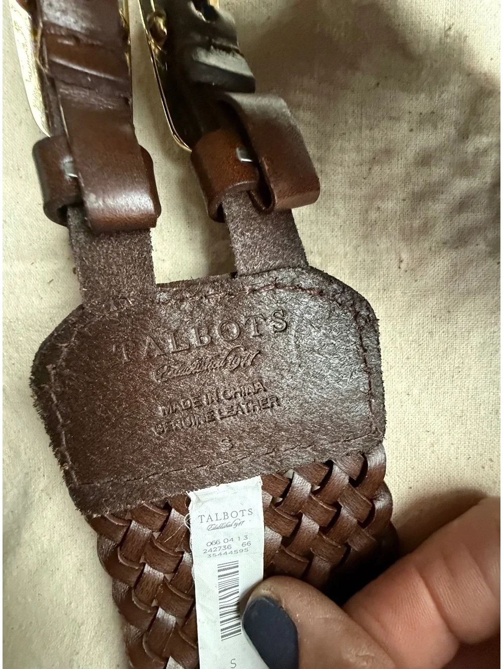 Talbots Brown Woven Leather Adjustable Belt Size Small
